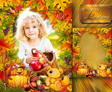 Детская рамка - Осень кормит урожаем птиц, зверей и нас с тобой